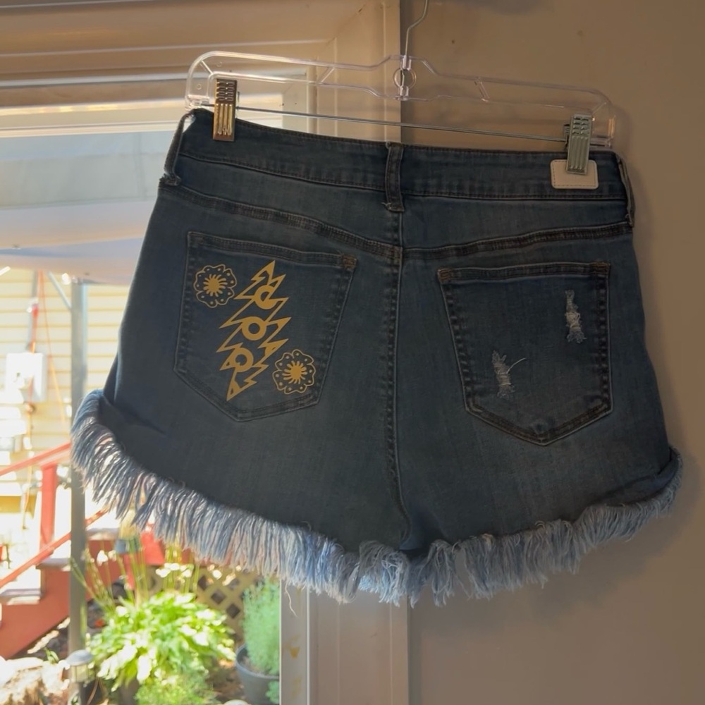 Fishman Bolt Celebrity Pink Blue Jean Shorts with Fringe